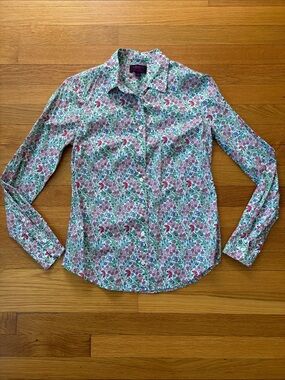 J.Crew Liberty Red & Green Floral Button-Down Shirt Size 2 100% cotton